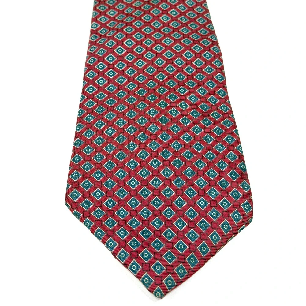 Christian Dior‎ Men's Red Geometric Pattern Silk Necktie Business Casual